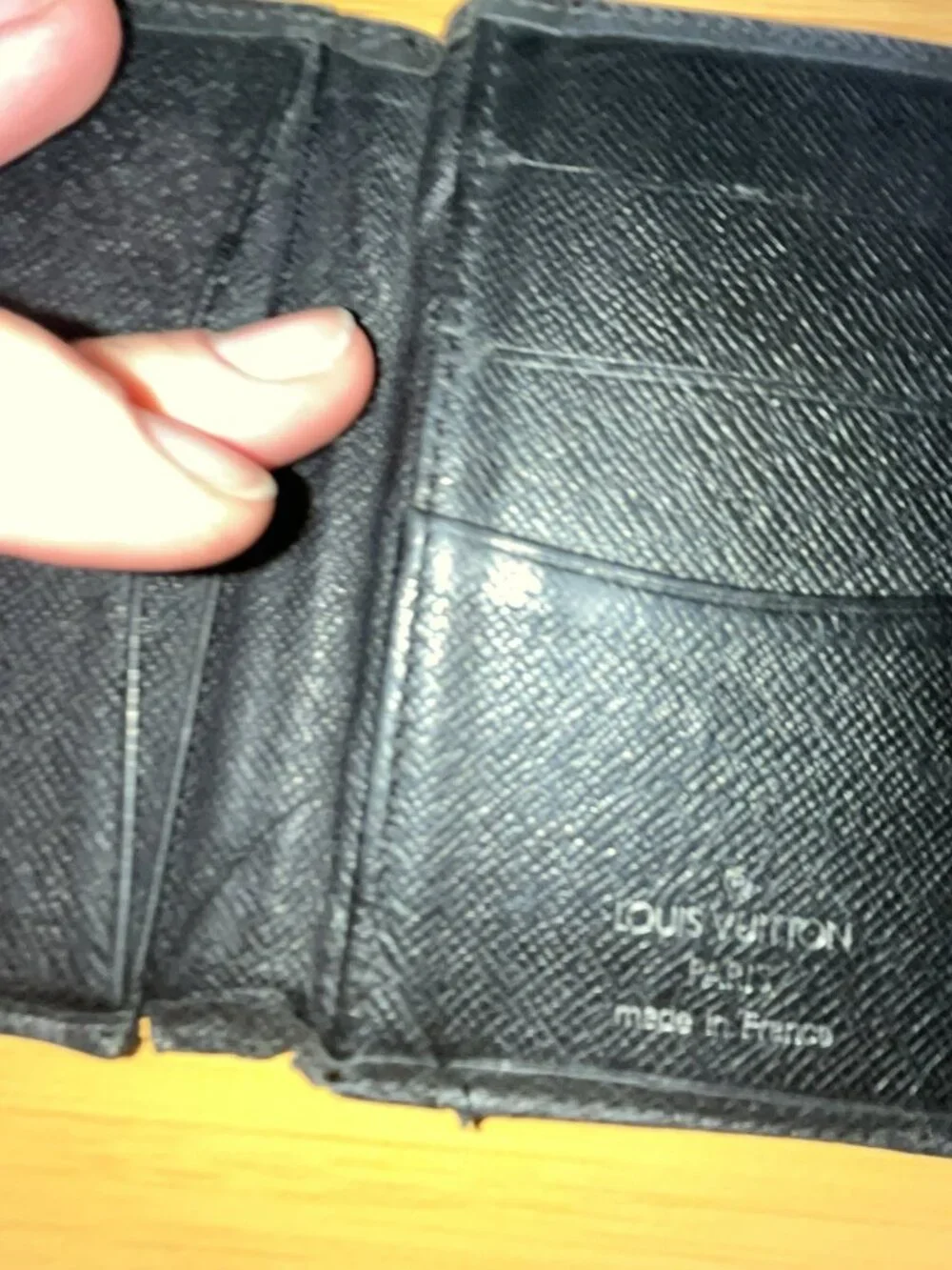 Louis Vuitton Black Men's Bifold Wallet Logo Folding Credit Card Made France